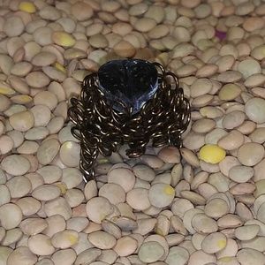 Crowned Heart Design RING of Antique Copper & Glass Stone